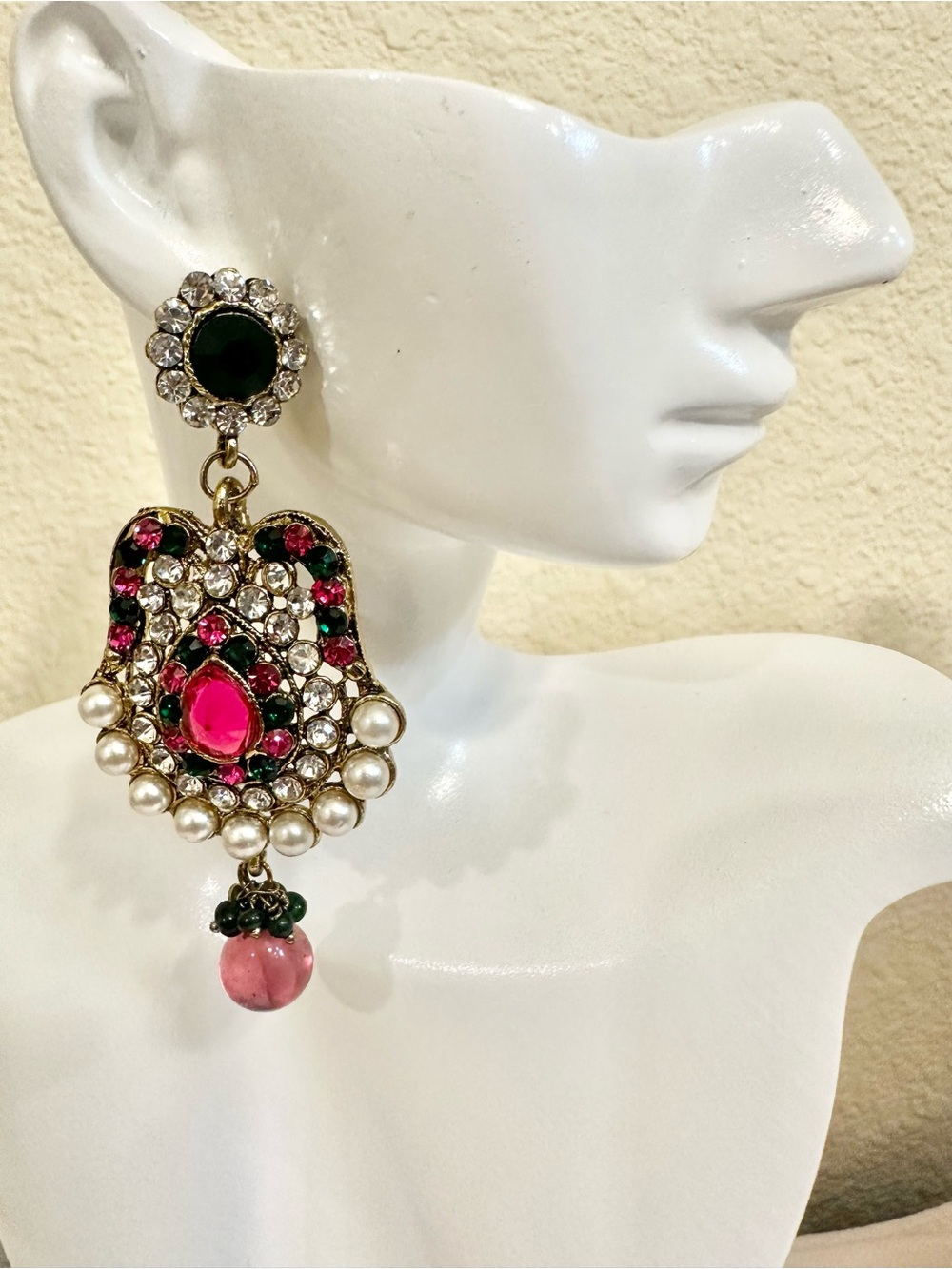 Elegant Gold Plated Ornate, Bollywood-style dangling earrings